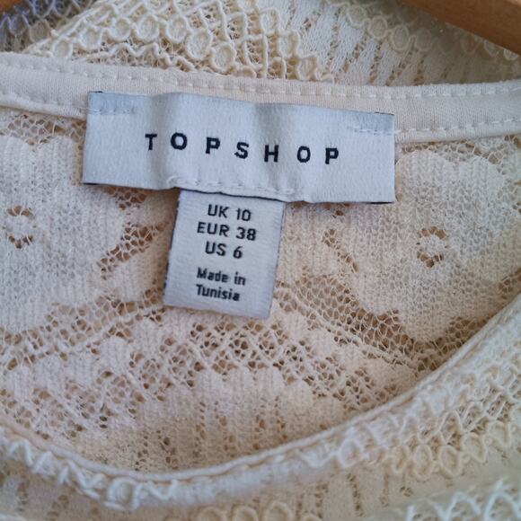 Topshop Lace Floral Short Sleeve Crop Top Cream 6 - Picture 6 of 7